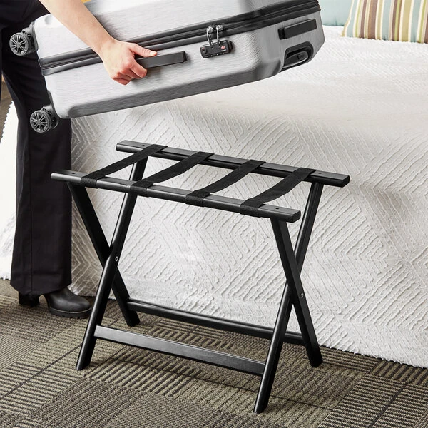 Lancaster Table & Seating Black Wood Folding Luggage Rack
