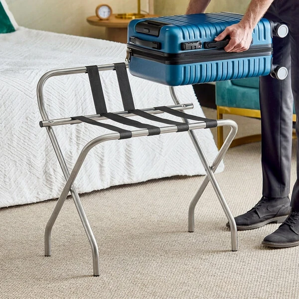Lancaster Table & Seating Chrome Folding Luggage Rack with Guard