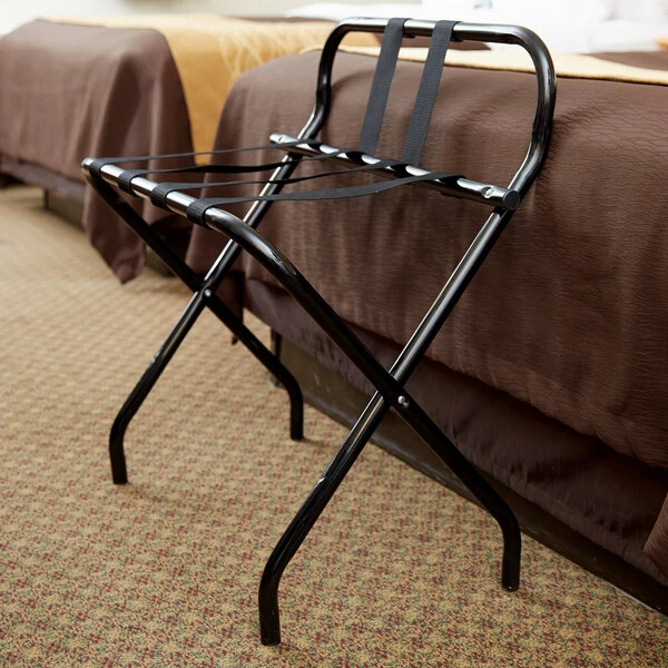CSL 1055B-BL-BL Black Metal High Back Luggage Rack with Back Webbing - 6/Pack