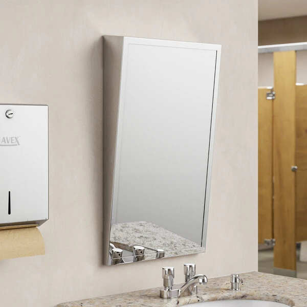 American Specialties, Inc. 18" x 30" Fixed Tilt Plate Glass Mirror with Stainless Steel Frame