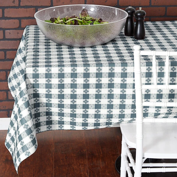 Intedge 25 Yard Roll 52" Wide Blue Gingham Vinyl Table Cover with Flannel Back