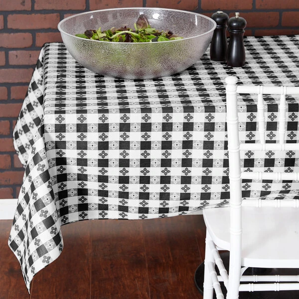 Intedge 25 Yard Roll 52" Wide Black Gingham Vinyl Table Cover with Flannel Back