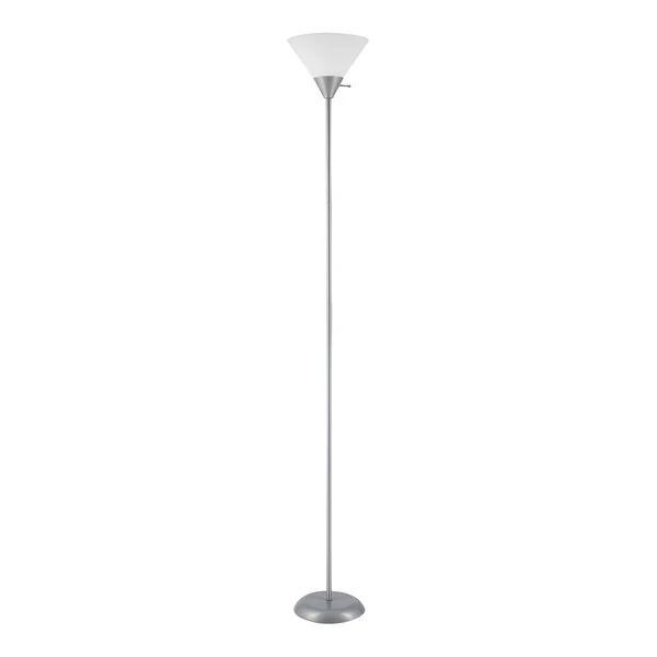Globe Elliot 72" Silver Torchiere Floor Lamp with White Frosted Plastic Shade - 120V, 60W