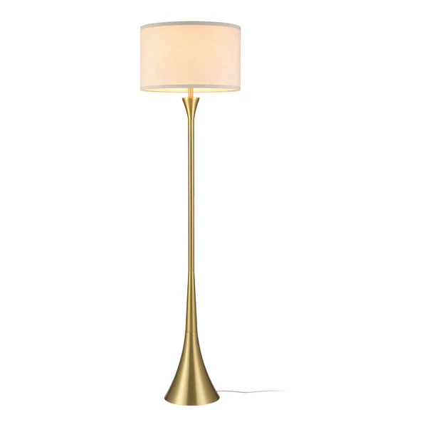 Globe Novogratz Maclaine 60 1/8" Antique Brass Floor Lamp with Beige Polyester Shade - 120V, 60W