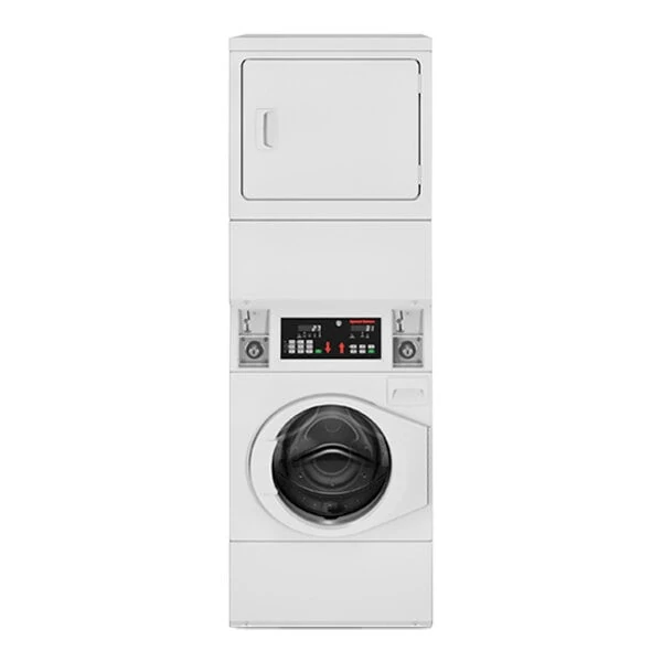 Speed Queen Quantum Gold Pro SV6000WE Stacked 3.42 cu. ft. 27" Front Load Electric Washer and 7.0 cu. ft. 27" Front Load Electric Dryer - Coin Operated