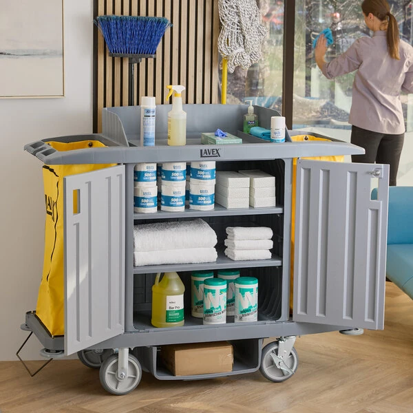 Lavex Hotel / Housekeeping Cart - Large Locking Three Shelf