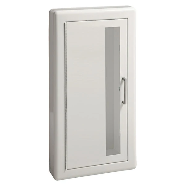 JL Industries 1017V10FX2 Ambassador Series White Fire-Rated Steel Cabinet for 10 lb. Fire Extinguishers with Vertical Window, 3" Trim, and Semi-Recessed 6" Depth