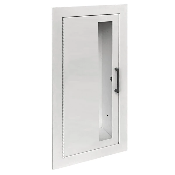JL Industries 1015V10 Ambassador Series White Steel Cabinet for 10 lb. Fire Extinguishers with Vertical Window and Fully Recessed 6" Depth