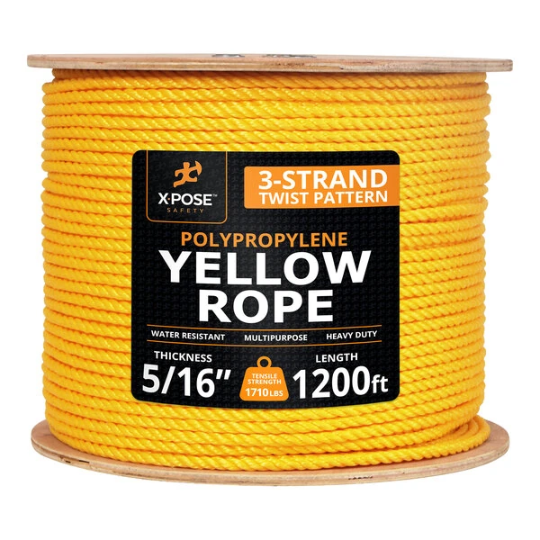 Xpose Safety 5/16" x 1,200' Yellow Twisted Polypropylene Rope YPR516-1200-X
