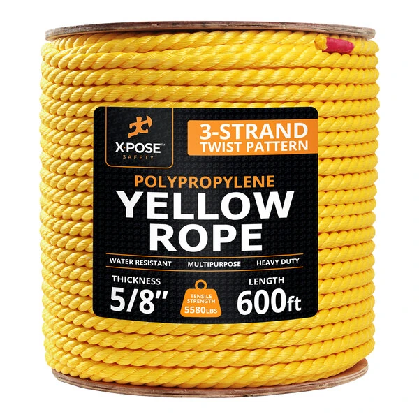 Xpose Safety 5/8" x 600' Yellow Twisted Polypropylene Rope YPR58-600-X