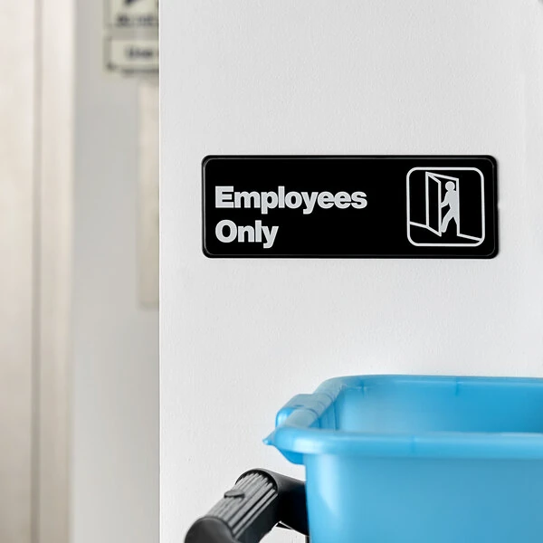 Lavex "Employees Only" Sign - Black and White, 9" x 3"