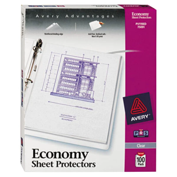Avery® 75091 8 1/2" x 11" Clear Economy Weight Top-Load Sheet Protector, Letter - 100/Box