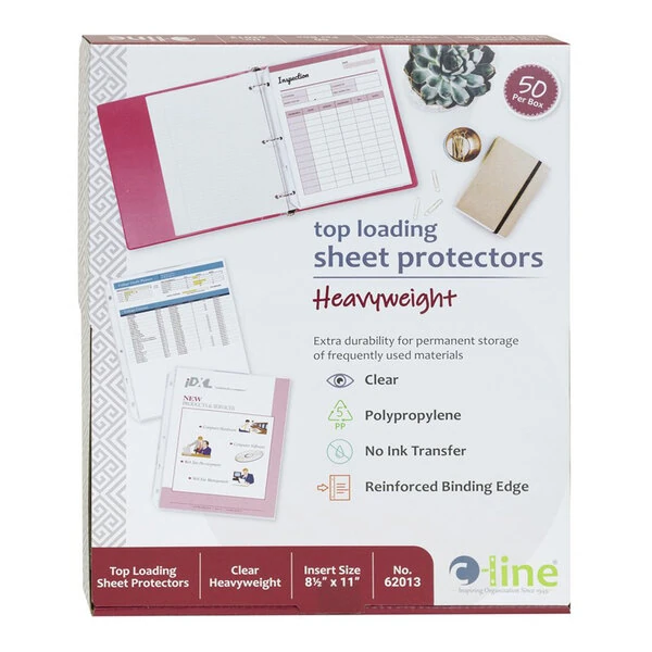 C-Line 62013 11" x 8 1/2" Heavy Weight Top-Loading Clear Polypropylene Sheet Protector - 50/Box