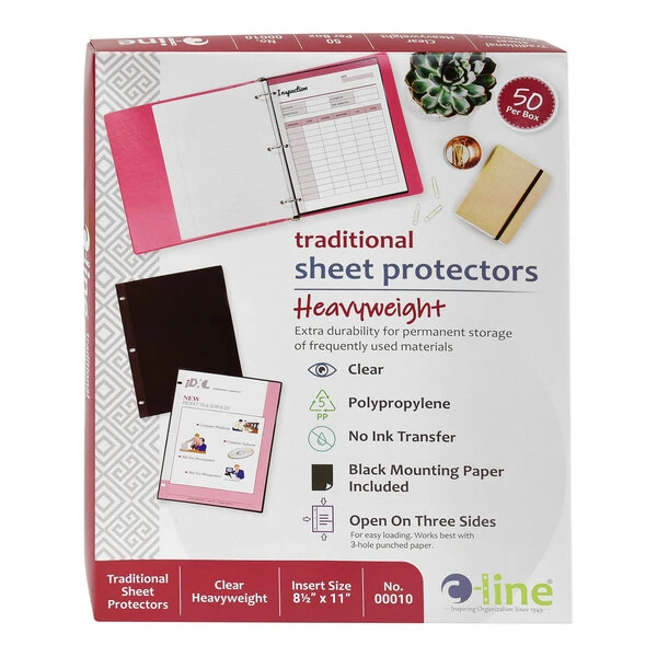 C-Line 00010 11" x 8 1/2" Heavy Weight Top / Side Loading Clear Polypropylene Traditional Sheet Protector - 50/Box