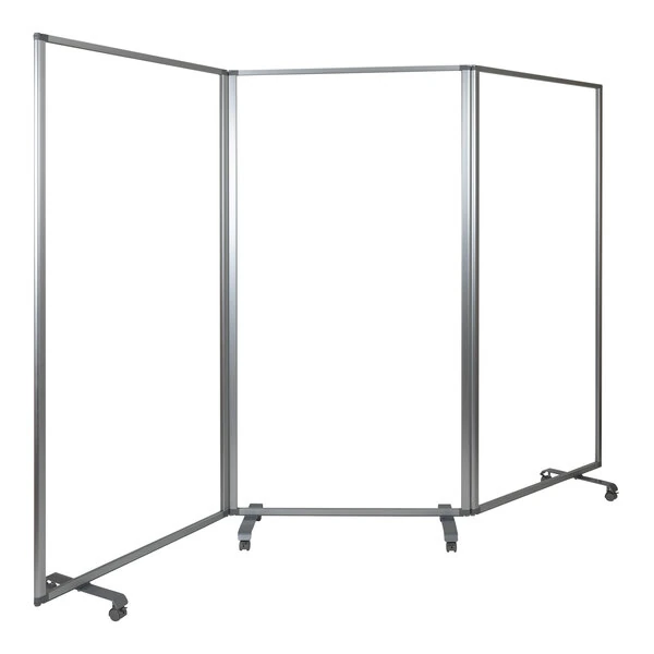 Flash Furniture Raisley 72 1/8" x 106 1/2" Clear Acrylic Mobile Room Divider with 3 Panels and Lockable Casters