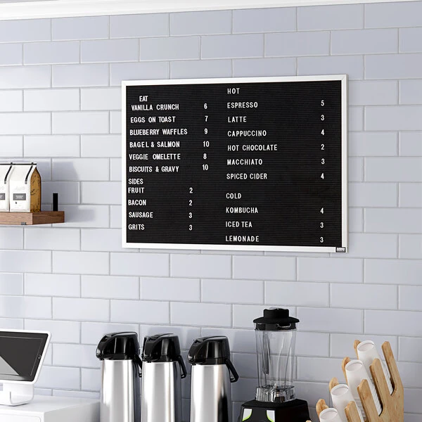 Aarco BOFD2436L 24" x 36" Black Felt Open Face Horizontal Indoor Message Board with Aluminum Frame and 3/4" Letters