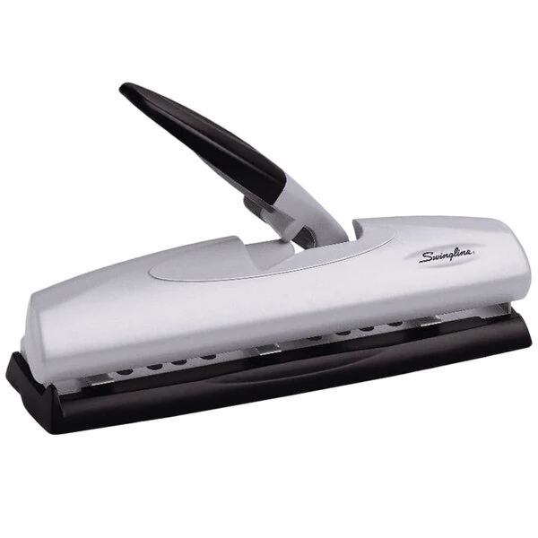 Swingline 74030 20 Sheet LightTouch Black and Silver 2-7 Hole Punch - 9/32" Holes