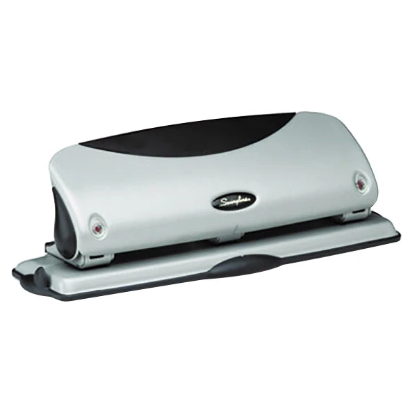 Swingline 74063 12 Sheet Easy View Black and Silver 3 Hole Punch - 9/32" Holes