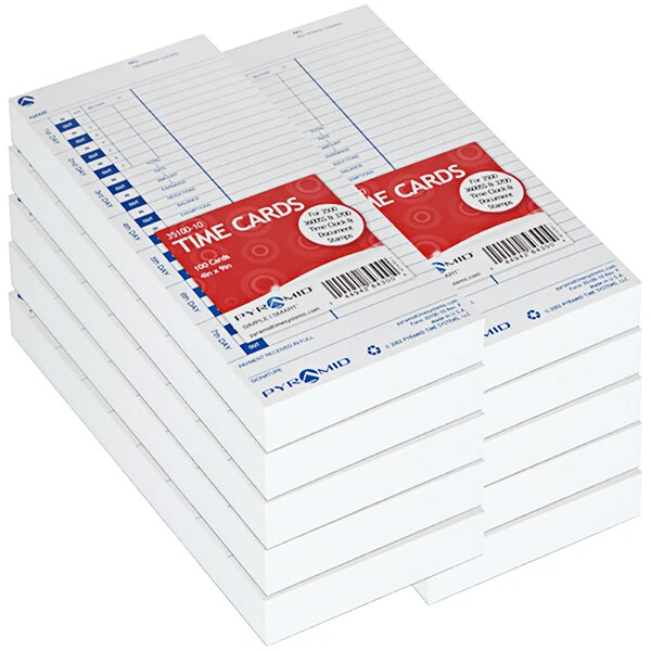 Pyramid Time Systems 35100-10MB Time Card for Side-Loading Time Clocks - 1,000/Pack