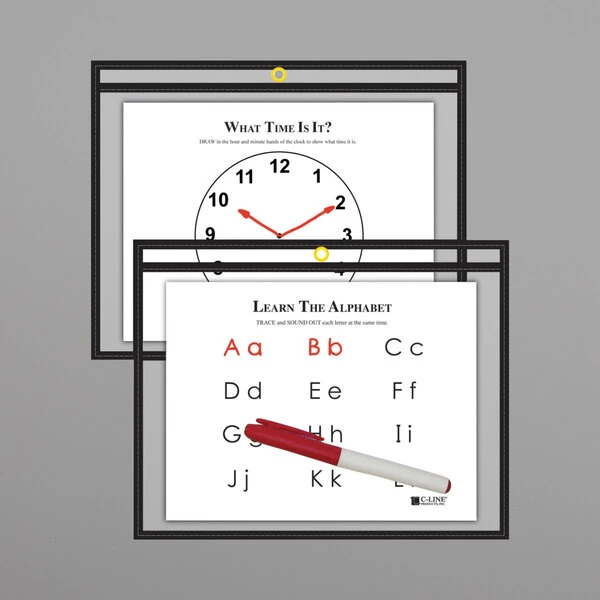 C-Line 40711 12" x 9" Black Reusable Dry Erase Pocket