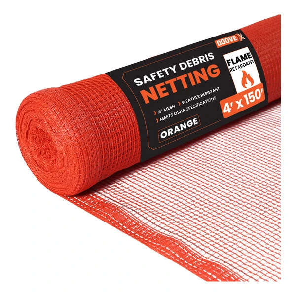 Doovex 4' x 150' Orange 1/4" Fire-Retardant Mesh Safety Debris Netting Roll DSO-4150