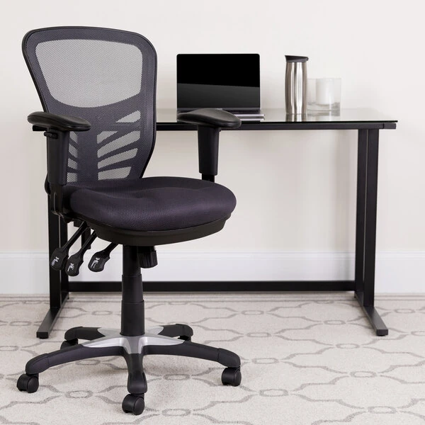 Flash Furniture HL-0001-DK-GY-GG Mid-Back Dark Gray Mesh Office Chair with Triple Paddle Control and Infinite-Locking Back Angle