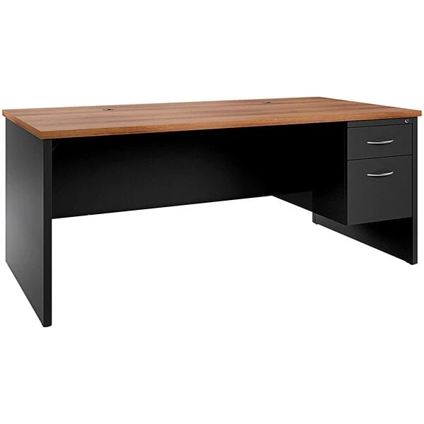 Hirsh 24" x 72" Black / Walnut Desk Credenza with Right-Hand Pedestal
