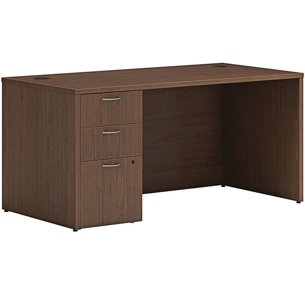 Hon Mod 30" x 60" Sepia Walnut Laminate Desk with Storage Pedestal