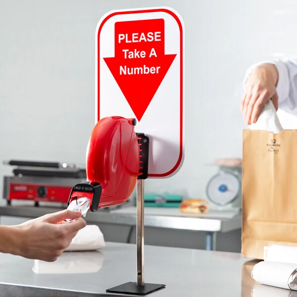 Turn-O-Matic Red Manual Take-a-Number Countertop Kit with White Tickets