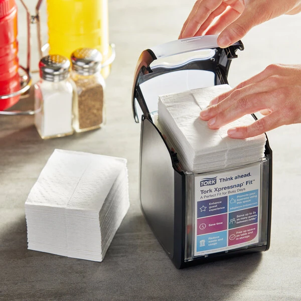 Tork Xpressnap Fit 800723 Black Tabletop Interfold Napkin Dispenser Starter Kit N14