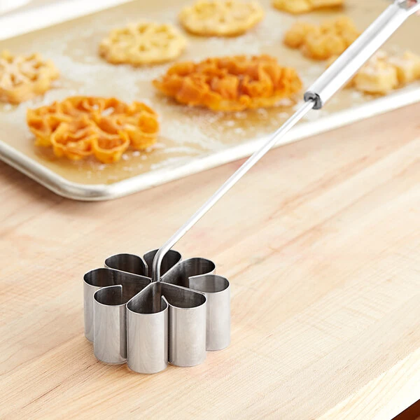 Choice Stainless Steel Rosette Iron with Bent Handle