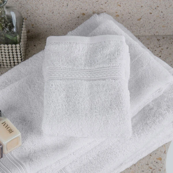 Oxford Vicenza Bianco 13" x 13" 100% Ringspun Combed Cotton Wash Cloth with Dobby Border 1.8 lb. - 288/Case