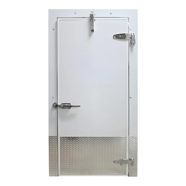 Curtron 36" x 84" Embossed White Galvalume Steel Cold Storage Infitting Single Swinging Cooler Door with Left-Side Handle