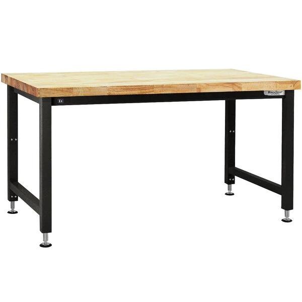BenchPro Adams Series 36" x 60" Butcherblock Wood Top Adjustable Hydraulic Workbench with Black Frame AEWS3660