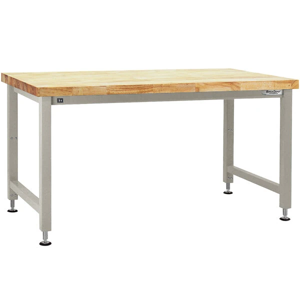 BenchPro Adams Series 36" x 60" Butcherblock Wood Top Adjustable Hydraulic Workbench with Gray Frame AEWS3660