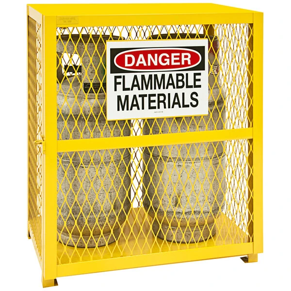 Durham Mfg 30 1/4" x 19 7/8" x 35" Yellow Vertical Gas Cylinder Cabinet with Manual Door EGCVC2-50 - 2 Cylinder Capacity