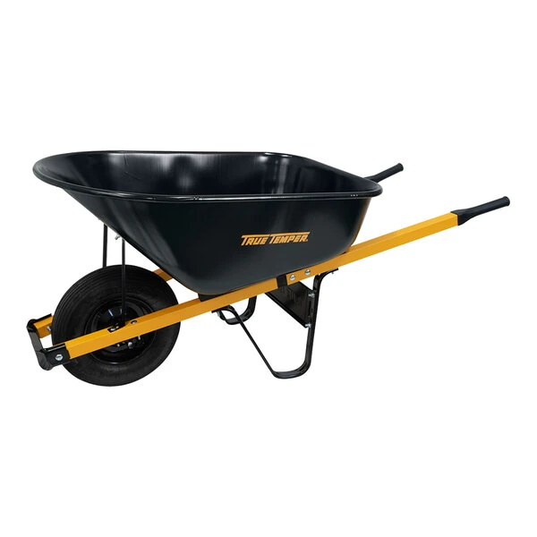 True Temper 6 Cu. Ft. Black Steel Wheelbarrow with 16" Pneumatic Tire R6STPTEC
