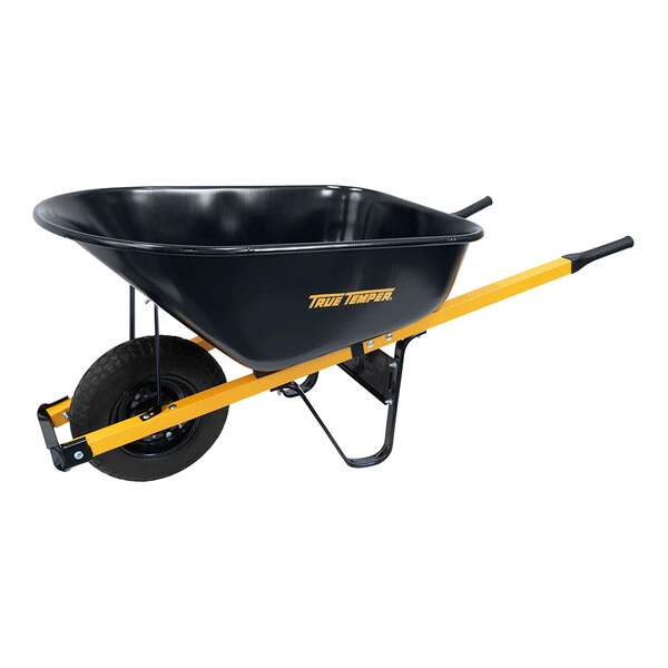 True Temper 6 Cu. Ft. Black Steel Wheelbarrow with 8" Flat-Free Tire R6STFFEC