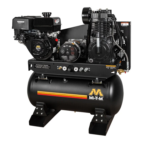 Mi-T-M 30 Gallon Carbon Steel Two-Stage Stationary Gas-Powered Horizontal Air Compressor / Generator AG2-SM14-30M - 14 hp, 2,300-4,000W
