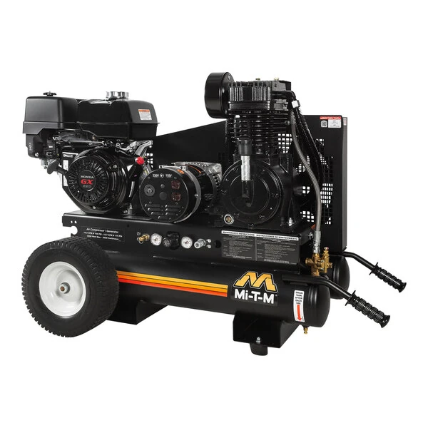Mi-T-M 8 Gallon Carbon Steel Two-Stage Portable Gas-Powered Horizontal Air Compressor / Generator AG2-PH13-08M1 - 13 hp, 2,300-4,000W