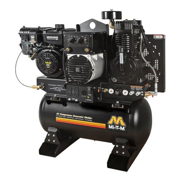 Mi-T-M AGW Series 30 Gallon Carbon Steel Two-Stage Stationary Gas-Powered Horizontal Air Compressor / Generator / Welder with 408cc Engine AGW-SV14-30M - 14 hp, 2,500-5,000W