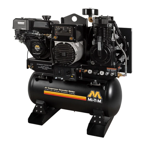 Mi-T-M AGW Series 30 Gallon Carbon Steel Two-Stage Stationary Gas-Powered Horizontal Air Compressor / Generator / Welder with 420cc Engine AGW-SM14-30M - 14 hp, 2,500-5,000W