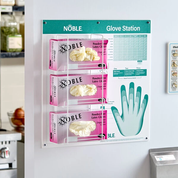 Noble 3-Box Wire Wall Mount Glove Dispenser Station with Type, Use, and Guide Chart