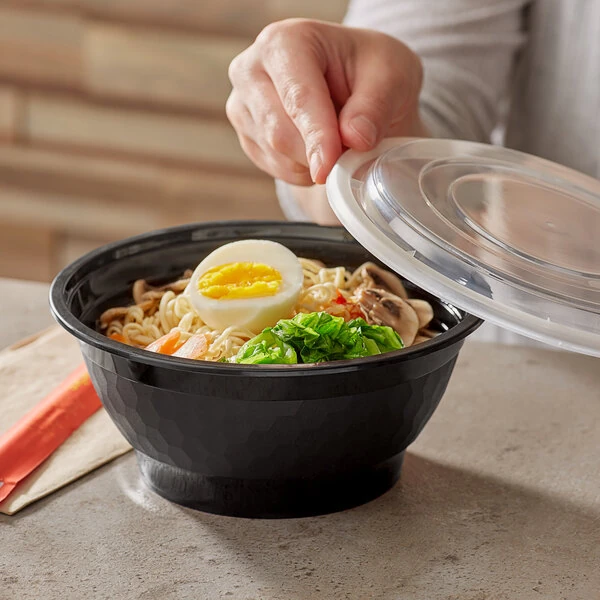 Choice 38 oz. Black Round Microwavable Heavy Weight Bowl with Lid - 25/Pack