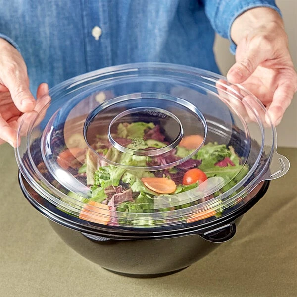 Visions Clear PET Plastic Flat Lid for 64 and 80 oz. Round Bowls - 25/Case