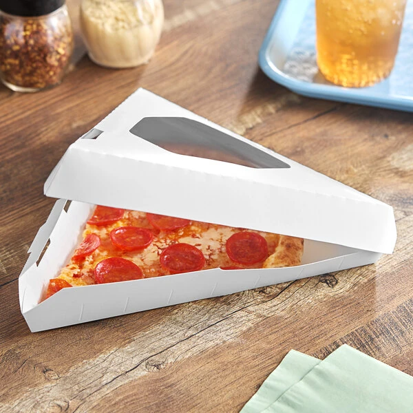 Southern Champion 9" White Clamshell Pizza Slice Box with Window - 400/Case