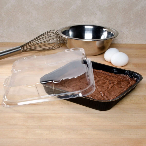 Solut 8" x 8" Bake and Show Black Square Oven Safe Heavy Duty Corrugated Paperboard Brownie / Cake Pan with Lid - 10/Pack