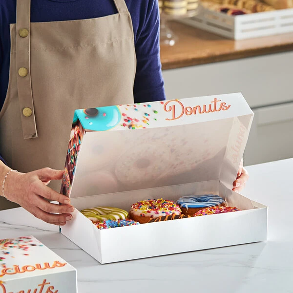 Southern Champion 12" x 8" x 2 1/4" Multicolor "Delicious" Auto-Popup Donut Box - 200/Case