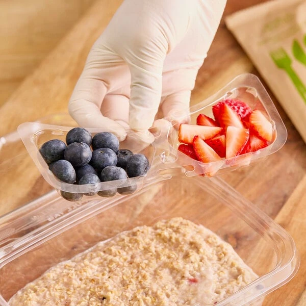 Inline Plastics 2-Compartment Tray Insert for Safe-T-Fresh 20, 24, 30, and 32 oz. Rectangular Hinged Containers - 360/Case