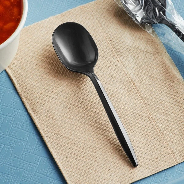 Choice Individually Wrapped Medium Weight Black Polypropylene Plastic Soup Spoon - 1,000/Case